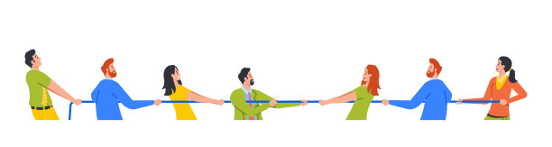 商业团队拔河战斗，对立的团队在竞争或对抗中拉扯绳子。同事角色战斗图片下载