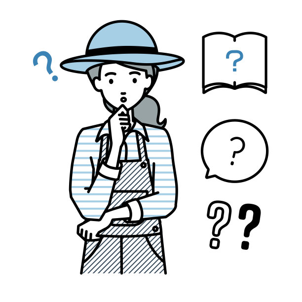 一个农妇拿着一个问题站在她的手指在她的下巴问号设置图片下载