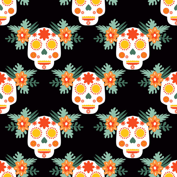 亡灵节、亡灵节、万圣节节日无缝衔接图片下载