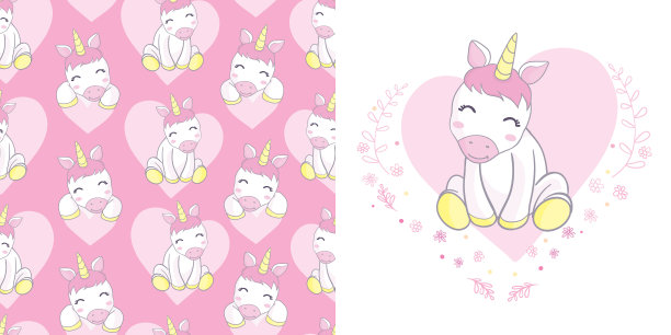 独角兽集合。矢量插图可爱的卡通彩色独角兽彩虹鬃毛。孤立的白色背景。图片下载