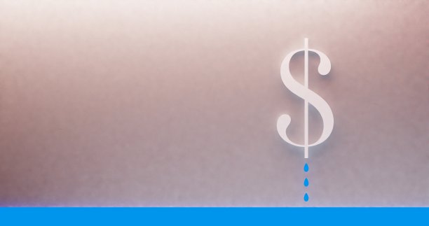钱，美元的符号在水里滴着蓝色的水滴。图片下载