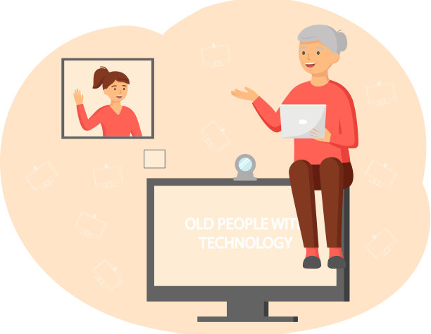 老人玩电子游戏。拥有不同小工具的老年人。年长的计算机教育图片下载
