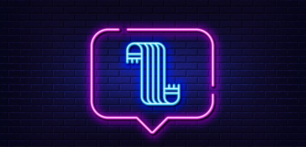 围巾线图标。领带配饰的迹象。霓虹灯说话泡泡。向量图片下载