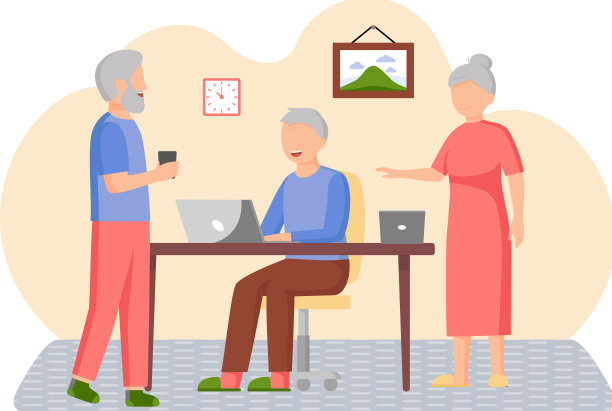 老人玩电子游戏。拥有不同小工具的老年人。年长的计算机教育图片下载