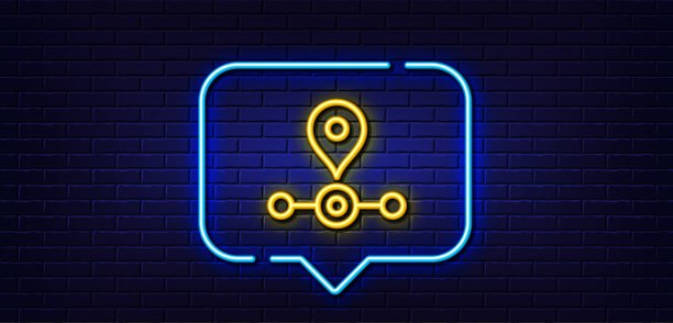 站线图标。地铁线路标志。霓虹灯说话泡泡。向量图片下载