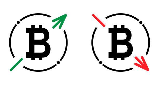 比特币成本符号增加和减少图标套装，货币矢量符号隔离在背景上图片下载