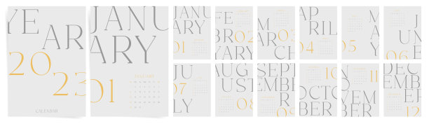 2023年月历模板。一周从星期天开始。优雅的排版和简约的现代风格日历。图片下载