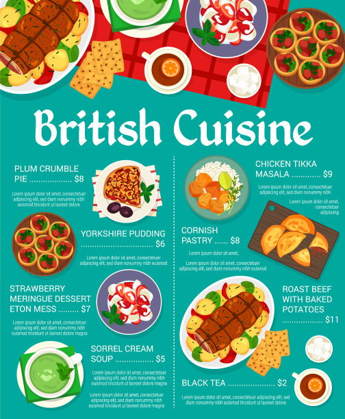 英国菜餐厅食物菜单页面设计图片下载