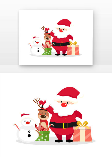 原创元素圣诞节圣诞老人麋鹿雪人和礼物元素图片下载
