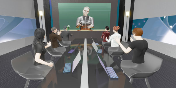 办公室中的元宇宙化身在线会议和教室中的人在元宇宙的世界3D插图图片下载