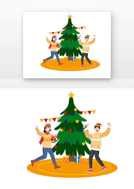 原创元素情侣庆祝圣诞节小元素图片下载