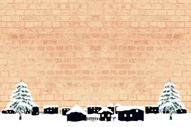 圣诞树和房子，砖块背景插画图片下载