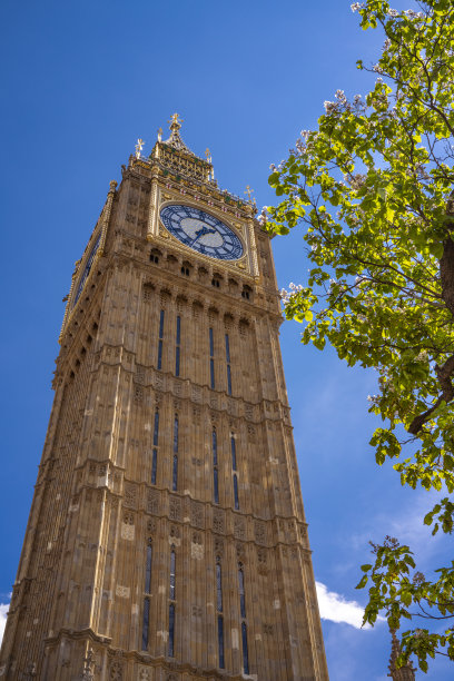 英国夏天，晴空万里的威斯敏斯特大本钟图片下载