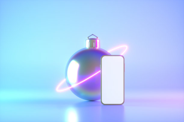 圣诞装饰的智能手机，霓虹灯新年背景图片下载