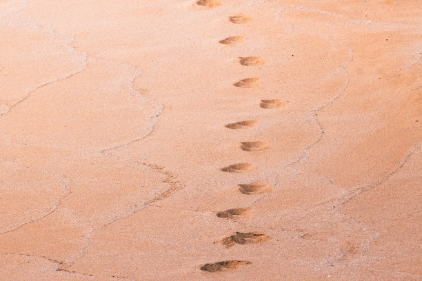 热带海滩沙滩背景与脚印从波多黎各海岸边图片下载