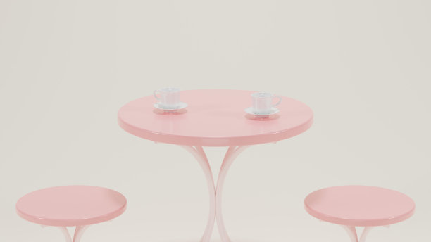 圆形的柔和的现代最小的桌子设置的椅子。模拟最小的室内设计概念与复制空间3d渲染3d插图。图片下载