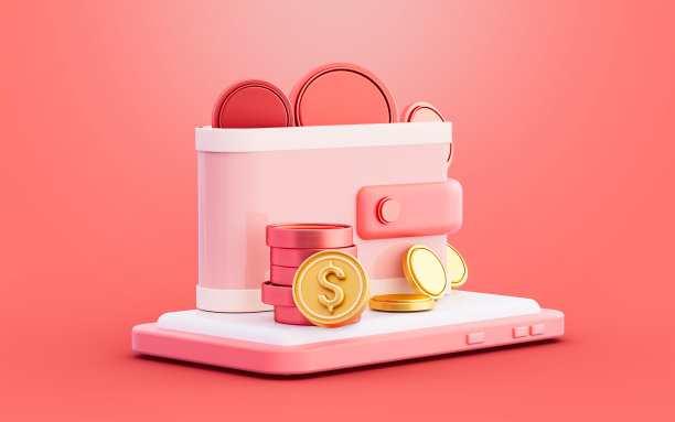 智能手机与美元硬币钱包标志在红色背景3d插图图片下载