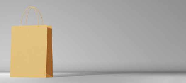 空白纸购物袋品牌模型灰色背景3d渲染。棕色牛皮纸购物者模板。商店销售折扣图片下载