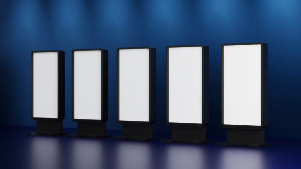 建筑内垂直广告牌或液晶屏地板立架空白模型，3D渲染。图片下载