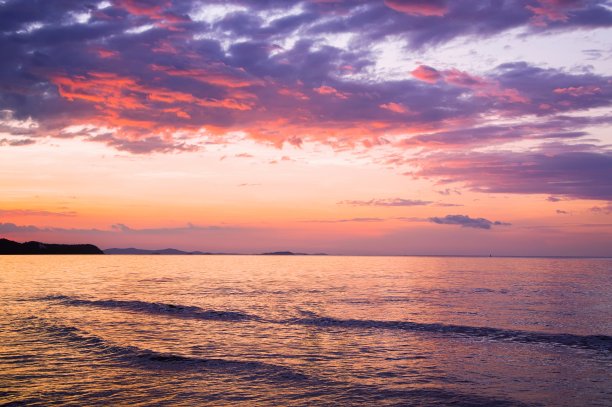 海景与日落天空为自然背景图片下载