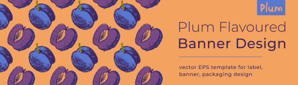 矢量李子口味的横幅为素食旗帜，标签背景。手绘李子背景。图片下载