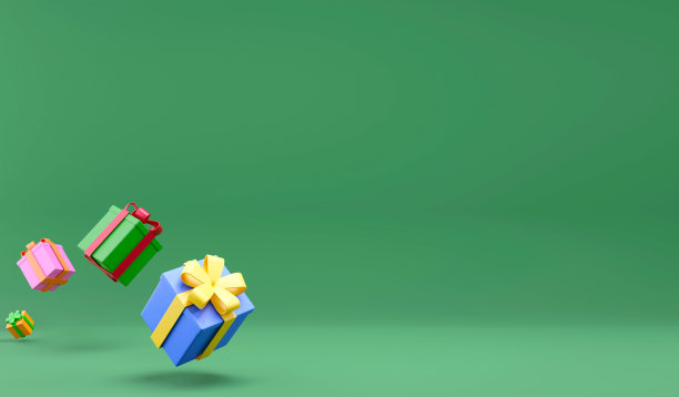 3D渲染圣诞礼盒绿色背景，3D插图圣诞惊喜和新年概念图片下载