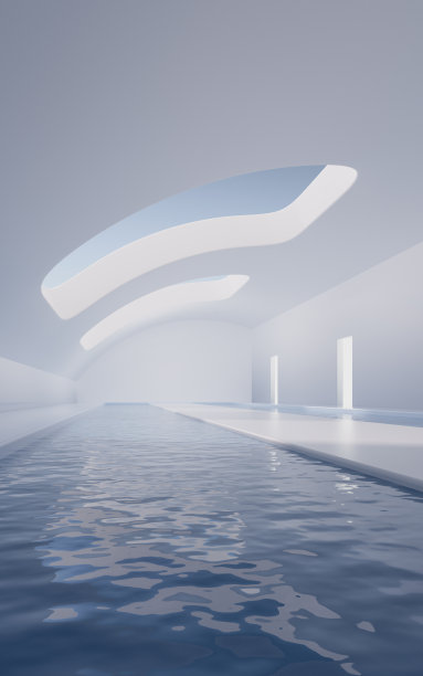 空房间里有水，3d渲染。图片下载