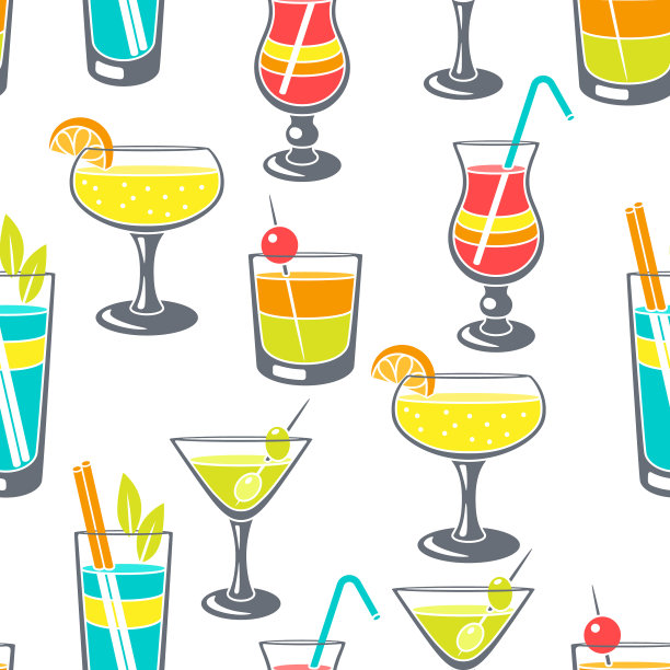 无缝模式的鸡尾酒在玻璃图片下载