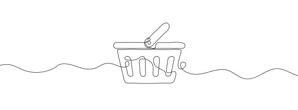 购物车的单线连续绘图。购物篮图标的连续一行。图片下载
