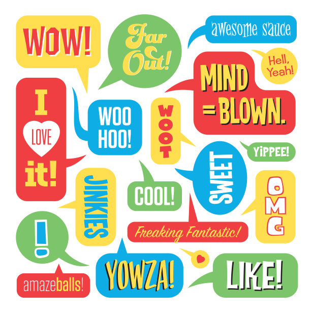 有趣，充满活力的拼贴文字，表达兴奋，快乐和惊奇图片下载