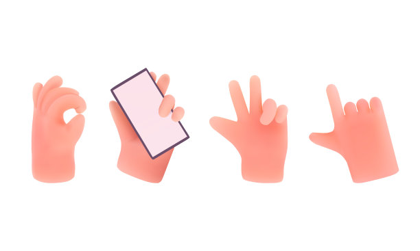 一套手势卡通风格的3d渲染。矢量插图孤立背景图片下载