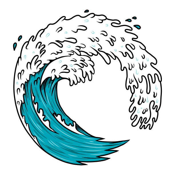 海浪的插图。设计元素为海报，徽章，横幅，标志，t恤。矢量图图片下载
