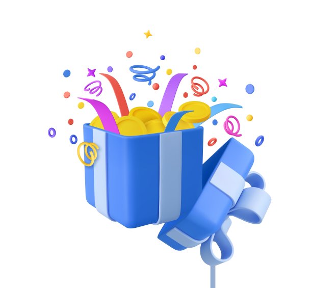 3D开放礼盒与浮动金币图片下载