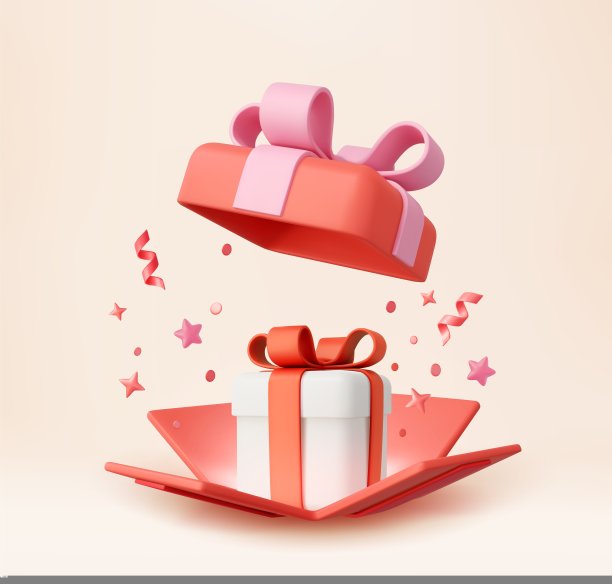 3d可爱的惊喜礼盒与掉落的五彩纸屑图片下载