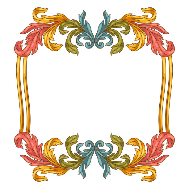 巴洛克风格的装饰性花框。丰富多彩的冰壶植物。图片下载