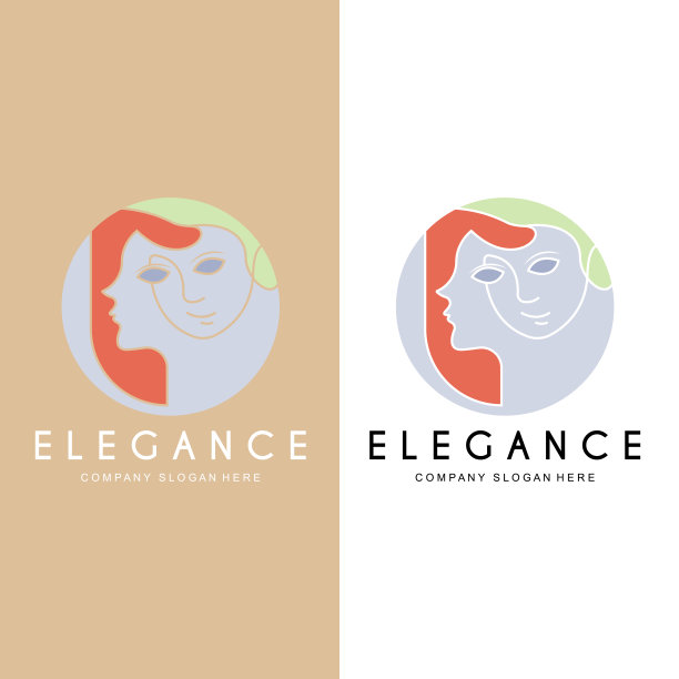 美女标志设计，头发护理沙龙矢量插画图片下载