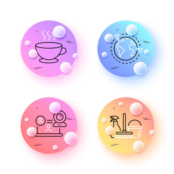 咖啡杯，外包和视频会议最小线图标。对于网页应用，打印。向量图片下载