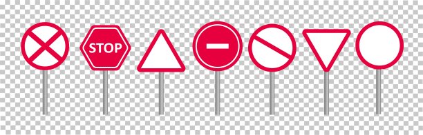 一组空白的路标。驾驶道路警告书。交通规则。透明背景上的真实模板。矢量图图片下载