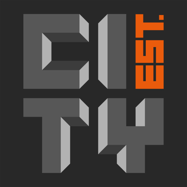 城市最字3d等距字母创意字母，方形铭文打印球衣或城市贴纸模型黑色背景。图片下载