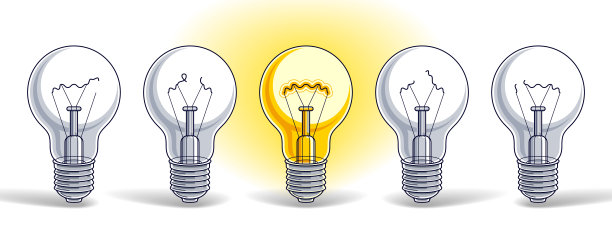 灯泡美丽的矢量插画与单一的一个闪光，想法概念，思考不同，脱颖而出，创意灵感。图片下载