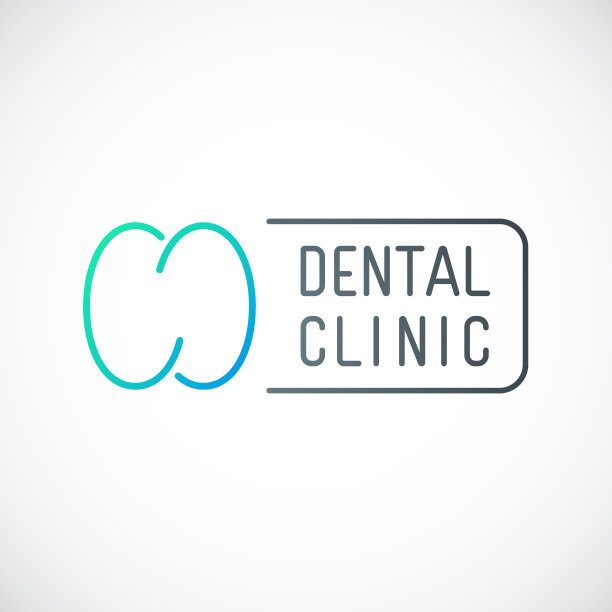 牙科诊所会徽。简单的设计与牙齿轮廓和文字。矢量插图。图片下载