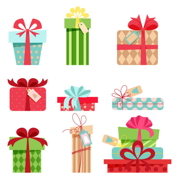 卡通套装彩色礼品盒，单独。削减对象。生日、销售、图片下载