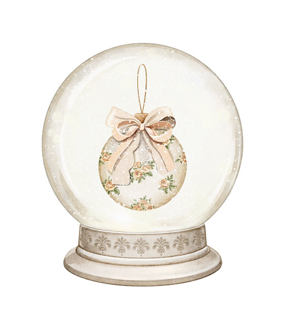 水彩卡通复古圣诞玩具球蝴蝶结雪球图片下载