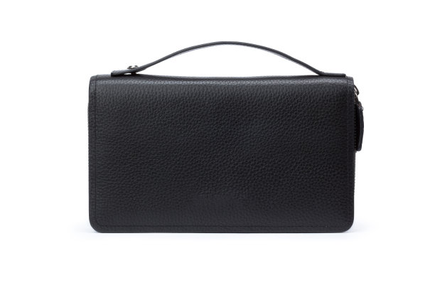 男人的黑色皮革钱包孤立在白色背景图片下载