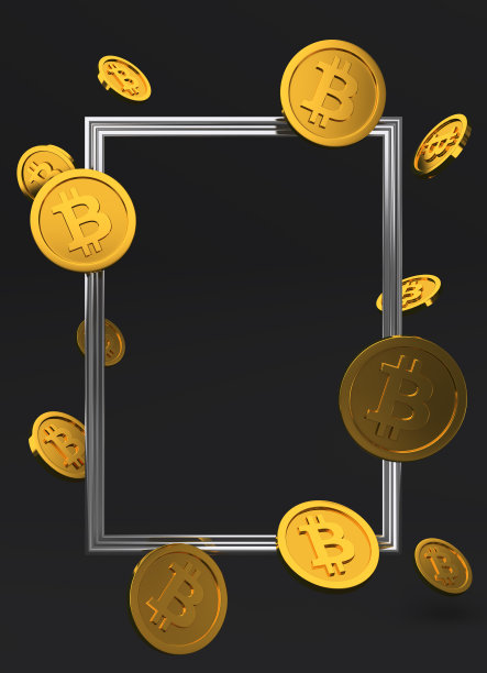 银色框架与黄金比特币隔离在黑色背景。3d比特币插图。3 d渲染。加密货币或加密货币符号图片下载