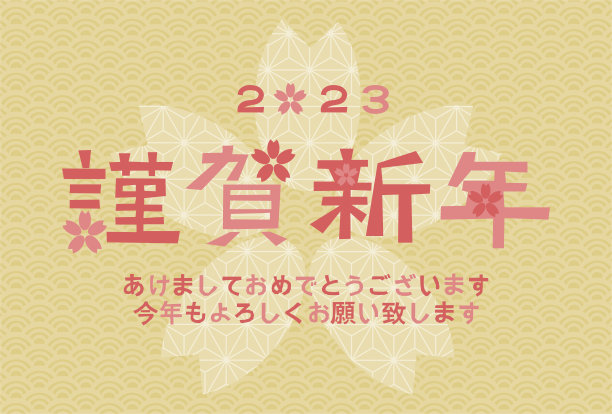 2023年的新年贺卡。樱花和日本传统图案。矢量插图。图片下载