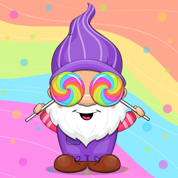 可爱的卡通小矮人拿着两颗糖果图片下载