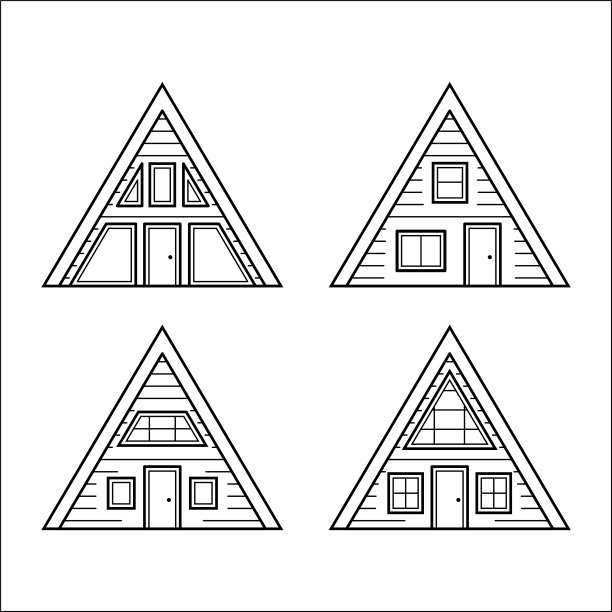 一组三角形的房子。线条风格的a字型房屋集合。孤立的矢量图。图片下载
