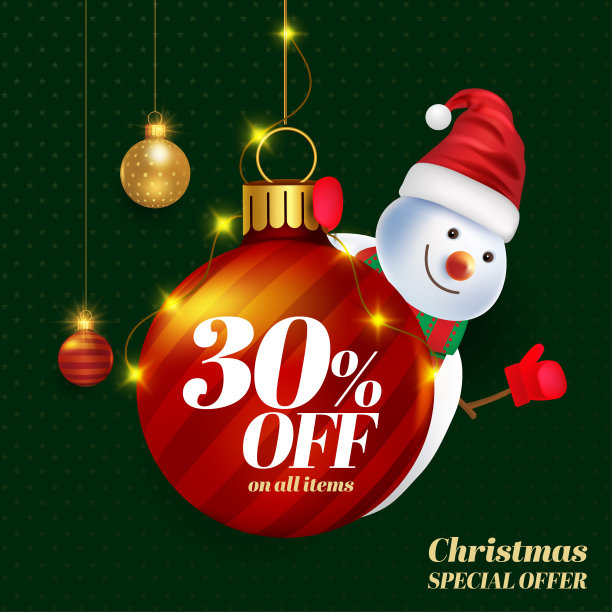圣诞优惠单位与装饰小玩意和雪人在圣诞老人的帽子促进优惠图片下载