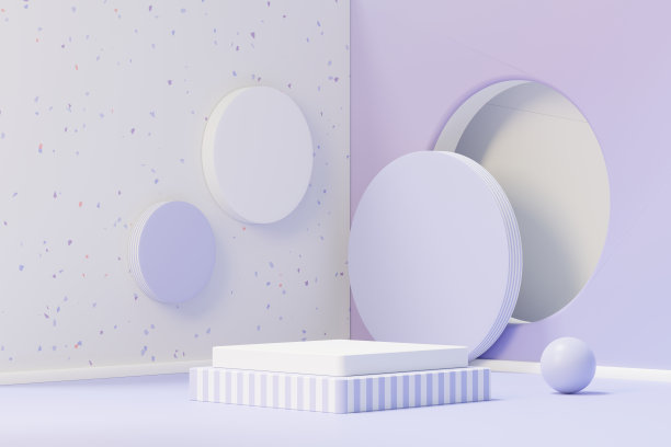3d渲染的美丽讲台与非常佩里色彩的2022年设计的产品展示和广告。极简柔和的天空和梦幻般的土地场景。浪漫的概念。图片下载